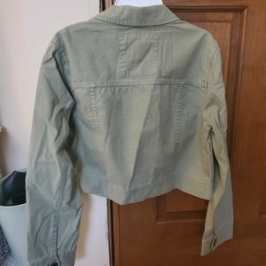 Cropped green j crew jean jacket